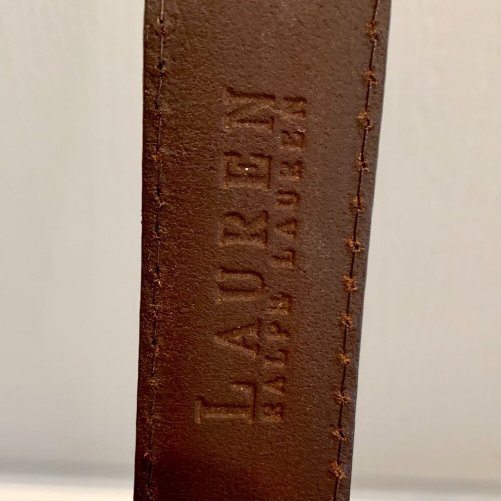 LAUREN RALPH LAUREN 100% Leather Brown Belt Size 36 with Brass Buckle Preppy - Picture 7 of 11